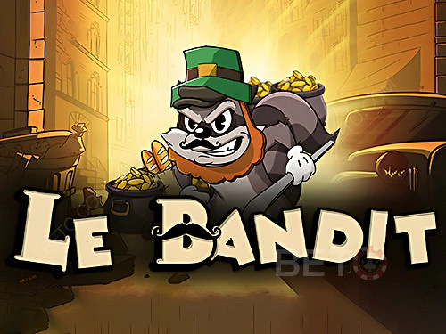 Le Bandit slot character Smokey the raccoon with crowbar and gold in Paris alley